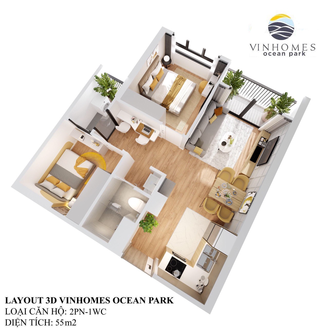 Cho Thuê Căn Hộ Ocean Park 2PN-1wc 55m2 Tòa S2.07 Full Đồ